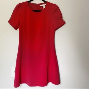 Red Short Sleeve Tailored Dress With Gold Buttons